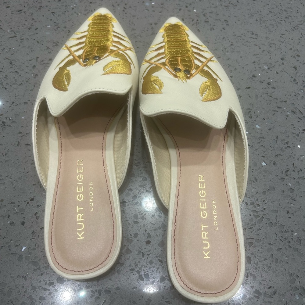 Kurt Geiger Cream and Gold Lobster Embroidered Mules - Picture 6 of 9